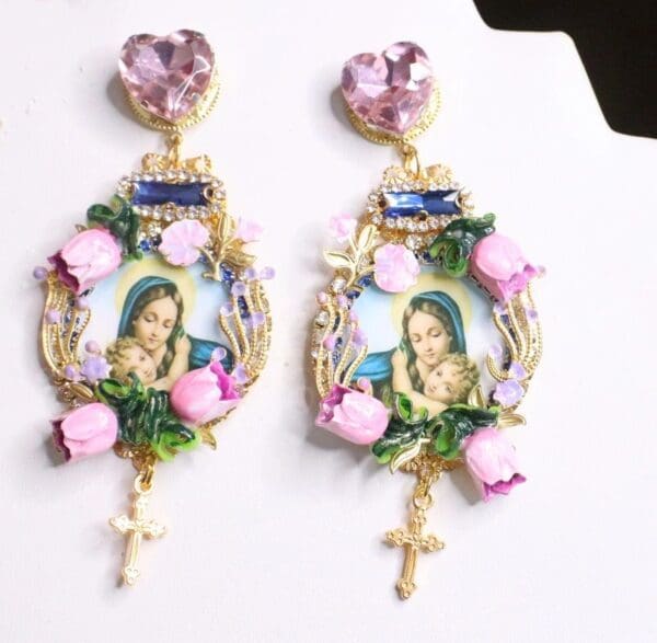 SOLD! 6862 Virgin Mary Tulips Flowers Stunning Studs Earrings