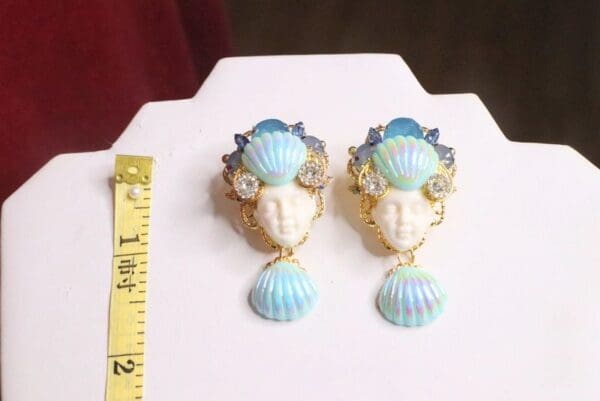 SOLD! 6866 Mermaid Face Shell Nautical Studs Earrings - Image 3