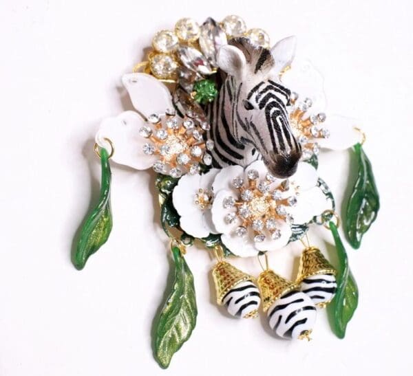 SOLD! 6868 Baroque 3D Effect Hand Painted Crystal Flowers Zebra Flower Huge Brooch - Image 9