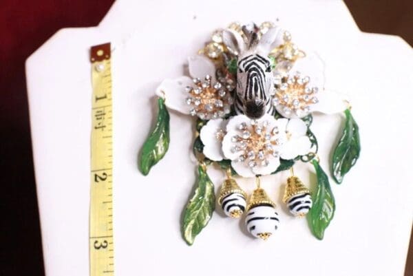 SOLD! 6868 Baroque 3D Effect Hand Painted Crystal Flowers Zebra Flower Huge Brooch - Image 10