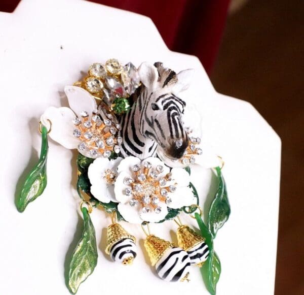 SOLD! 6868 Baroque 3D Effect Hand Painted Crystal Flowers Zebra Flower Huge Brooch - Image 4
