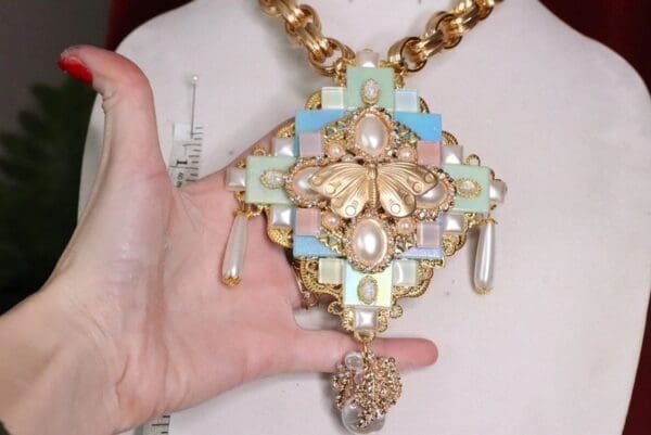 SOLD! 6877 Art Deco Iridescent Butterfly Chained Huge Necklace - Image 4