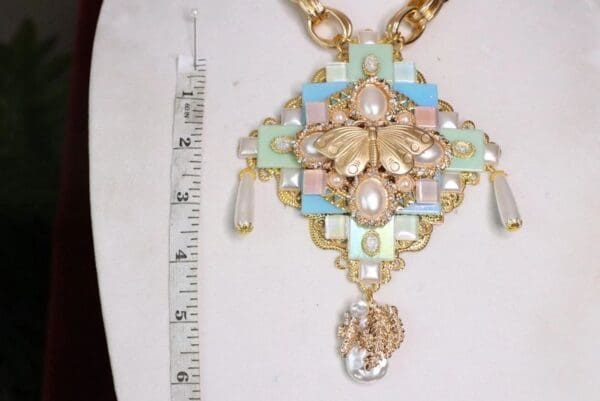 SOLD! 6877 Art Deco Iridescent Butterfly Chained Huge Necklace - Image 8