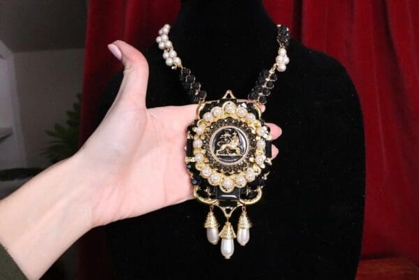 SOLD! 6884 Baroque Lion Pearl Massive Pendant Necklace - Image 8