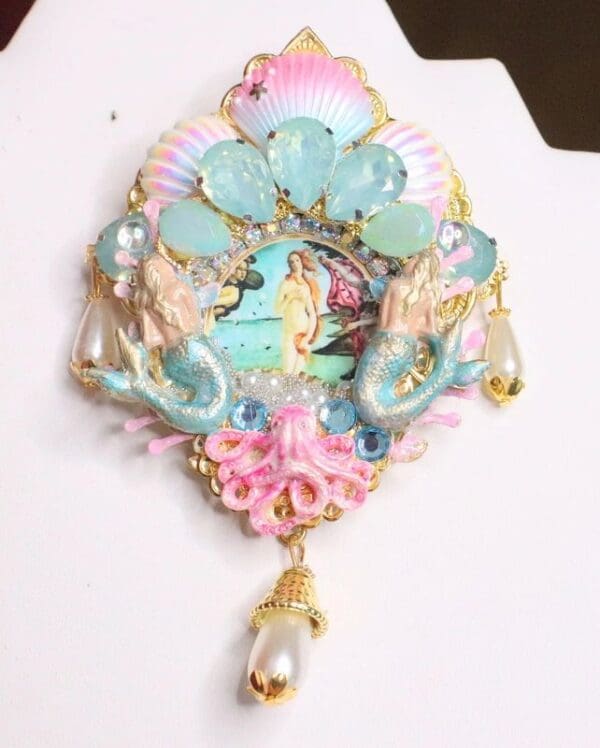 SOLD! 6885 Birth Of Venus Sea Horse Shell Pink Octopus Huge Stunning Brooch - Image 2