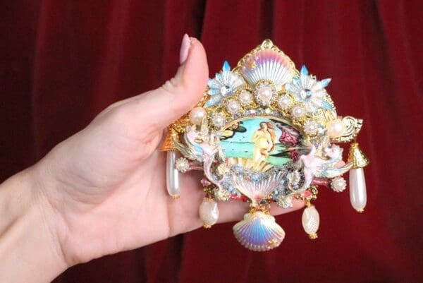 SOLD! 6887 Birth Of Venus Vintage Style Dragons Shell Pink Octopus Huge Stunning Brooch - Image 3