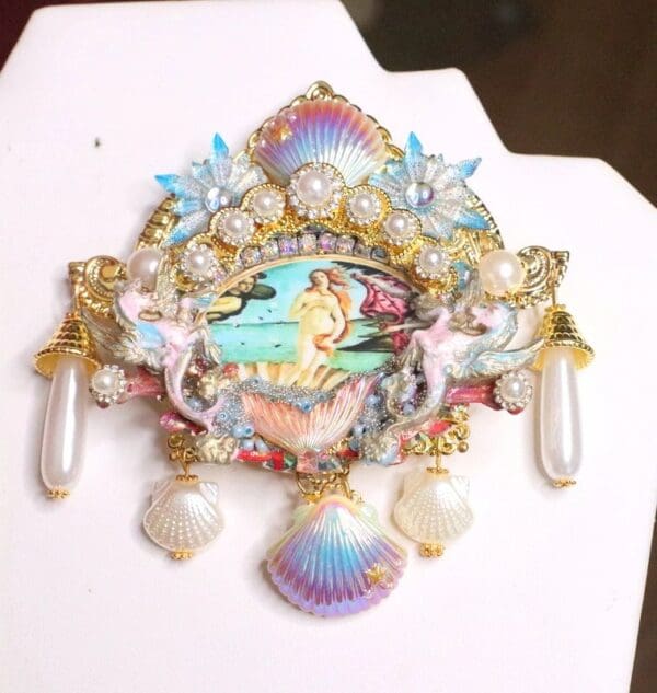 SOLD! 6887 Birth Of Venus Vintage Style Dragons Shell Pink Octopus Huge Stunning Brooch - Image 6