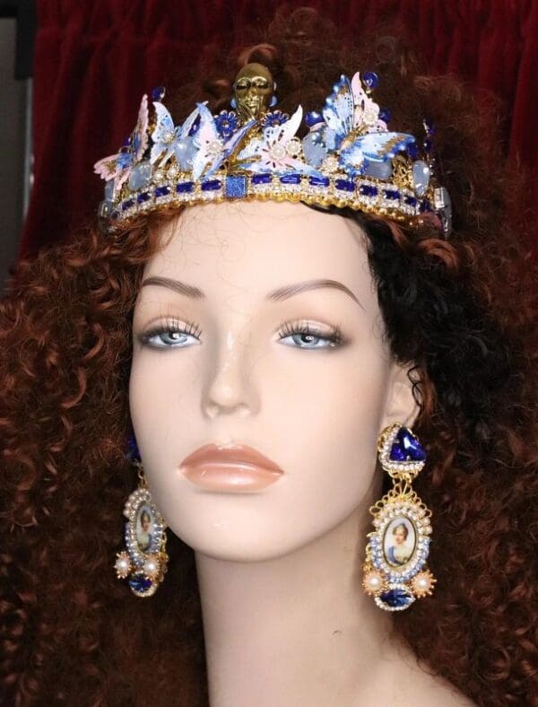 SOLD! 6912 Art Deco Hand Painted Butterfly Face Crown Headband - Image 4