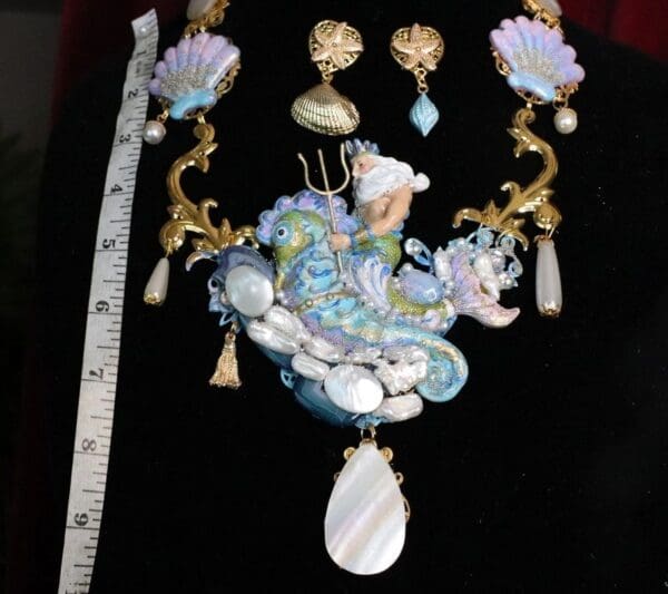 SOLD! 6916 Set Of Genuine Biwa Pearls Agate Neptun Poseidon Shell Necklace+ Earrings - Image 2