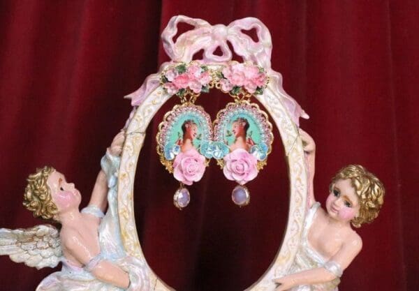 SOLD! 6926 Young Marie Antoinette Fan Aqua Elegant Earrings - Image 4