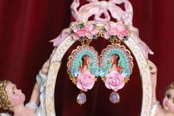 SOLD! 6926 Young Marie Antoinette Fan Aqua Elegant Earrings - Image 5