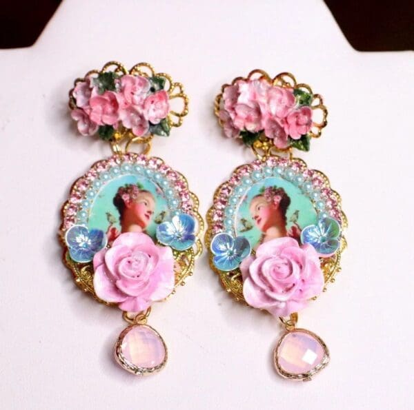 SOLD! 6926 Young Marie Antoinette Fan Aqua Elegant Earrings