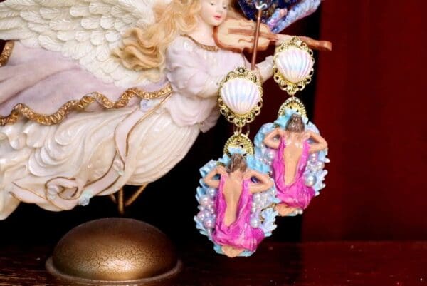 SOLD! 6940 Baroque Coral Reef Lady Nautical Earrings - Image 2