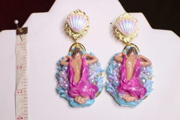 SOLD! 6940 Baroque Coral Reef Lady Nautical Earrings - Image 6