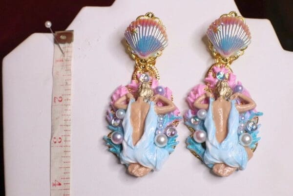 SOLD! 6944 Baroque Coral Reef Lady Nautical Earrings - Image 6
