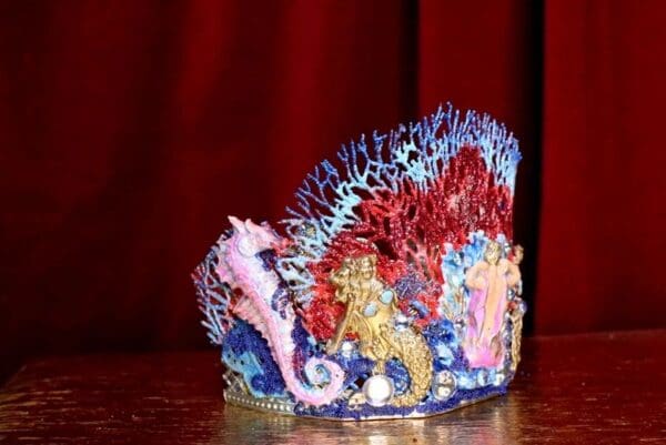 SOLD! 6945 Baroque Hand Painted Nautical Marine Mermaids Coral Reef Stunning Crown - Image 2