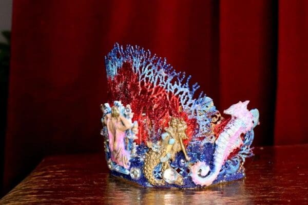 SOLD! 6945 Baroque Hand Painted Nautical Marine Mermaids Coral Reef Stunning Crown - Image 3