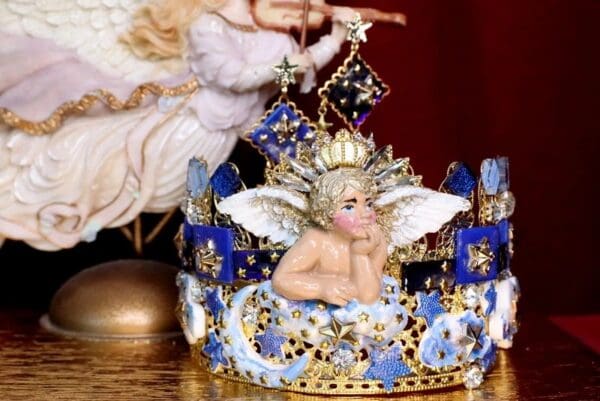 SOLD! 6954 Baroque Hand Painted Raphael Cherub Clouds Stunning Crown - Image 2
