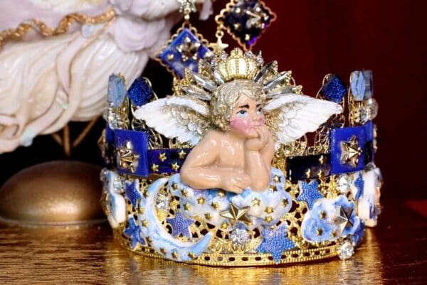 SOLD! 6954 Baroque Hand Painted Raphael Cherub Clouds Stunning Crown