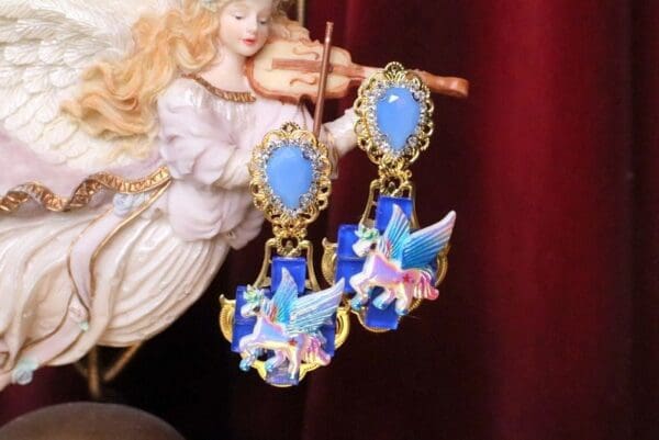SOLD! 6957 Baroque Colorful Unicorns Iridescent Massive Studs Earrings - Image 2
