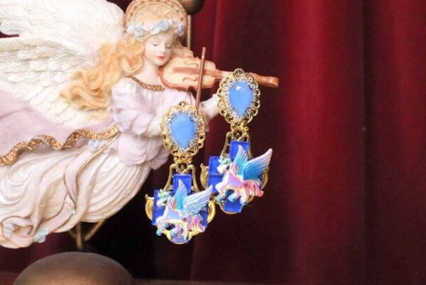 SOLD! 6957 Baroque Colorful Unicorns Iridescent Massive Studs Earrings - Image 3