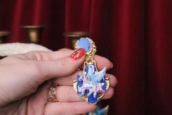 SOLD! 6957 Baroque Colorful Unicorns Iridescent Massive Studs Earrings - Image 4