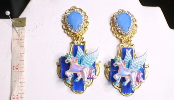 SOLD! 6957 Baroque Colorful Unicorns Iridescent Massive Studs Earrings - Image 5