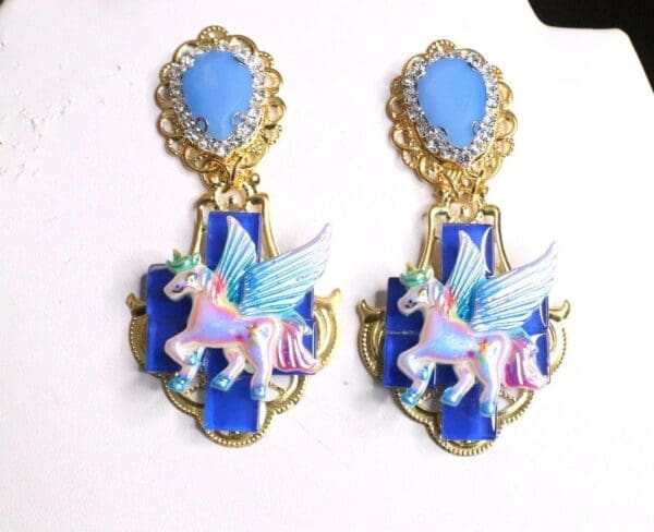 SOLD! 6957 Baroque Colorful Unicorns Iridescent Massive Studs Earrings - Image 6