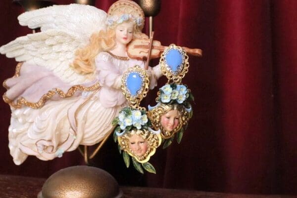SOLD! 6970 Medusa Flowers Hand Painted Studs Earrings - Image 2