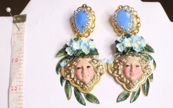 SOLD! 6970 Medusa Flowers Hand Painted Studs Earrings - Image 4