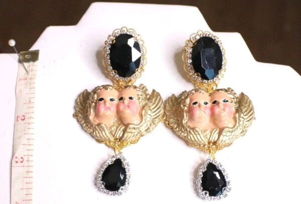 SOLD! 6972 Baroque Hand Painted Vivid Double Cherubs Angels Studs Earrings - Image 3