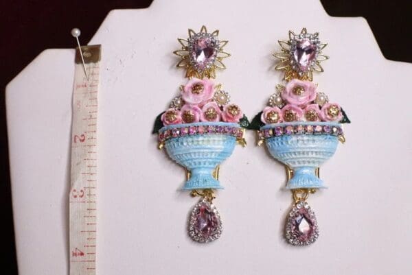 SOLD! 6975 Hand Painted Baroque Vase Roses Studs Earrings - Image 7