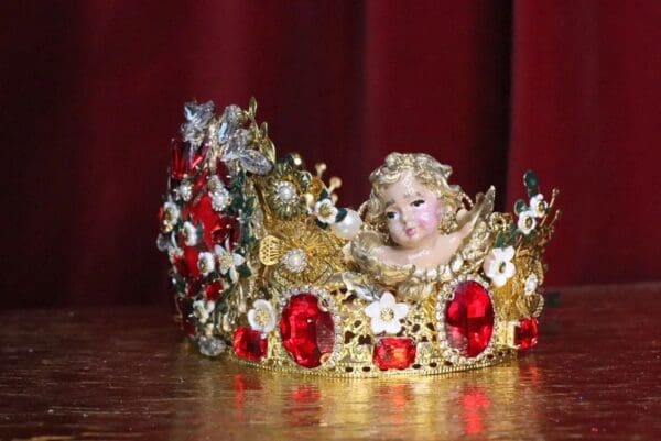 SOLD! 6978 Baroque Hand Painted Sacred Heart Cherubs Angels Crown - Image 9