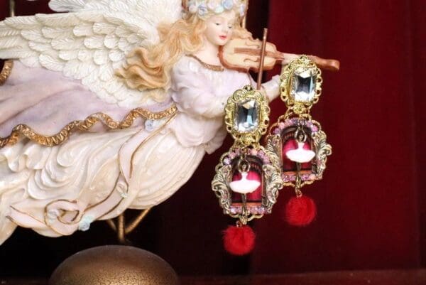 SOLD! 6983 Baroque Enamel 3D Effect Ballerina Crystal Studs Earrings - Image 3