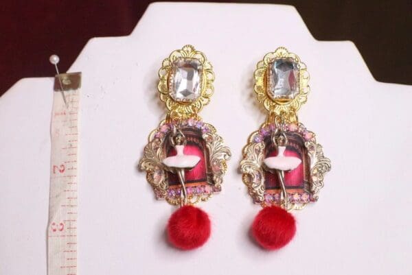 SOLD! 6983 Baroque Enamel 3D Effect Ballerina Crystal Studs Earrings - Image 4