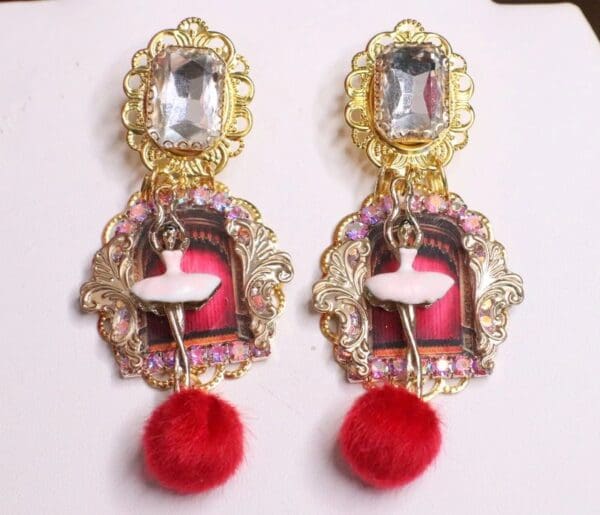 SOLD! 6983 Baroque Enamel 3D Effect Ballerina Crystal Studs Earrings - Image 2
