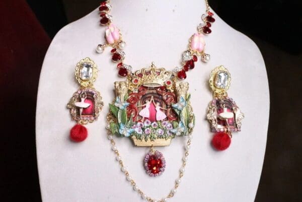 SOLD! 6983 Baroque Enamel 3D Effect Ballerina Crystal Studs Earrings - Image 5