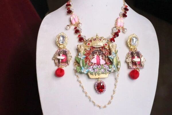 SOLD! 6984 Art Jewelry 3D Effect Hand Painted Baroque Ballerinas Theater Crystal Necklace Pendant - Image 3