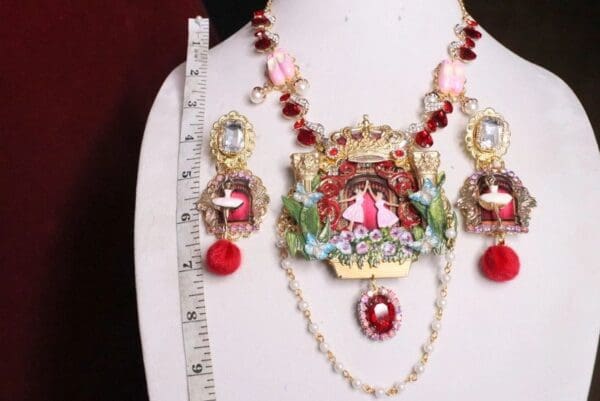 SOLD! 6984 Art Jewelry 3D Effect Hand Painted Baroque Ballerinas Theater Crystal Necklace Pendant - Image 4