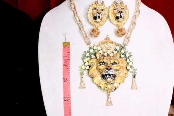 SOLD! 7014 Of Art Jewelry 3D Effect Baroque Lion Flower Crown Necklace - Image 8