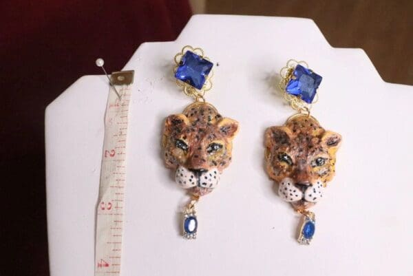 SOLD! 7019 Hand Painted Baroque 3D Effect Leopard Animal Studs Earrings - Image 6