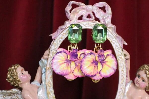 SOLD! 7035 Hand Painted Baroque 3D Effect Orchid Studs Earrings - Image 5