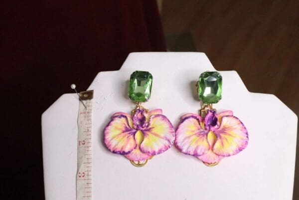 SOLD! 7035 Hand Painted Baroque 3D Effect Orchid Studs Earrings - Image 6