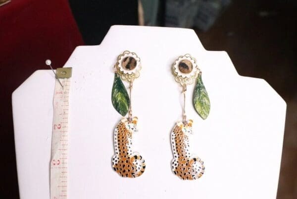 SOLD! 7036 Hand Painted Baroque 3D Effect Leopard Studs Earrings - Image 5