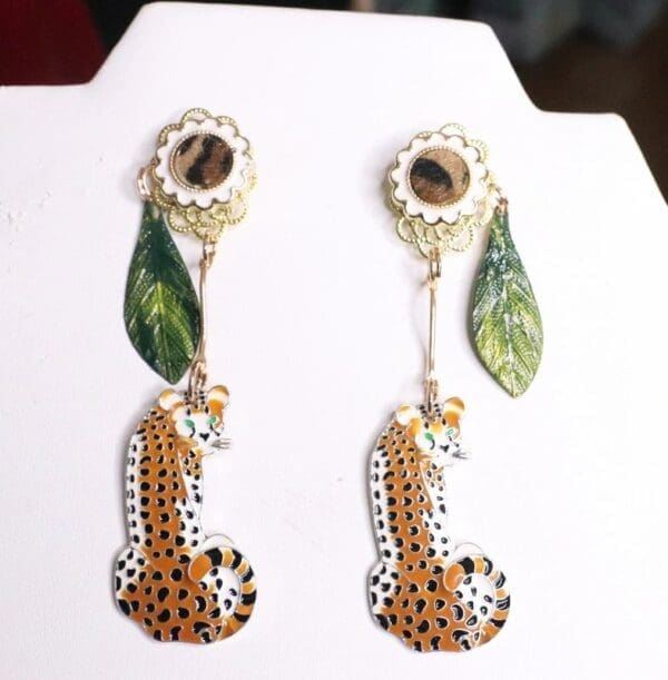 SOLD! 7036 Hand Painted Baroque 3D Effect Leopard Studs Earrings - Image 6
