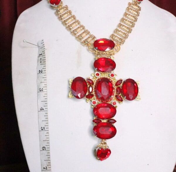 SOLD! 7042 Alta Moda Red Cross Crystal Stunning Huge Pendant Necklace - Image 4