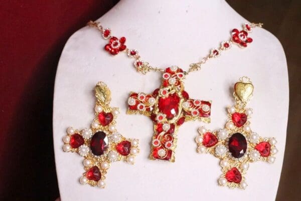 SOLD! 7043 Alta Moda Baroque Red Cross Crystal Stunning Huge Pendant Necklace - Image 5