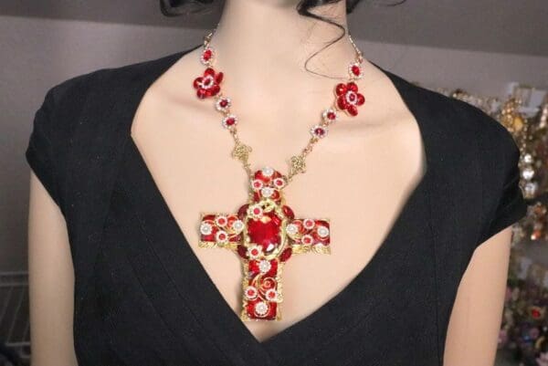 SOLD! 7043 Alta Moda Baroque Red Cross Crystal Stunning Huge Pendant Necklace - Image 6