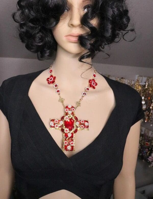 SOLD! 7043 Alta Moda Baroque Red Cross Crystal Stunning Huge Pendant Necklace - Image 7
