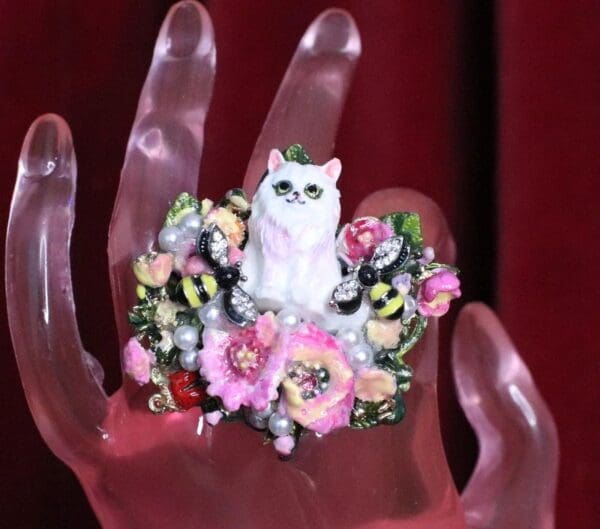 SOLD! 7045 Baroque Art Jewelry Kitty Cat Cocktail Adjustable Ring - Image 2